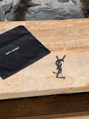 Saint Laurent Antique Silver Crocodile Effect YSL Opyum Logo Brooch